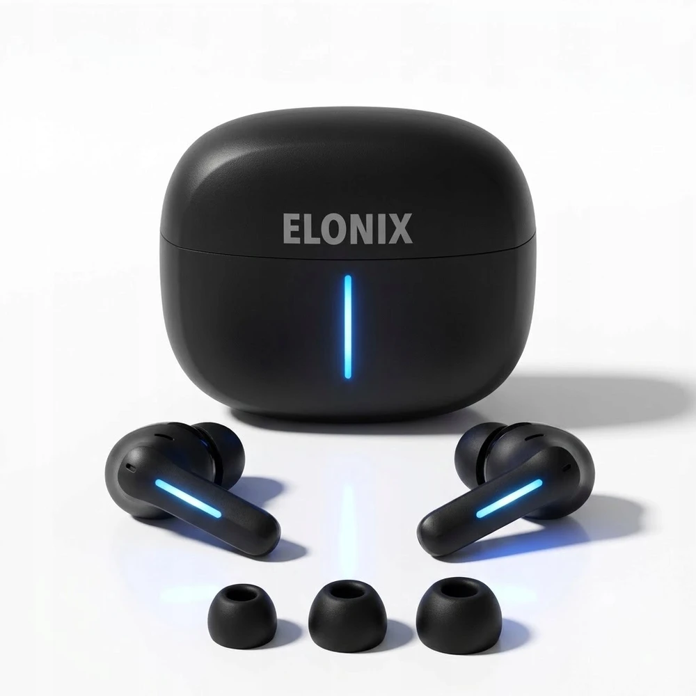 Belaidės ausinės Elonix, juodos