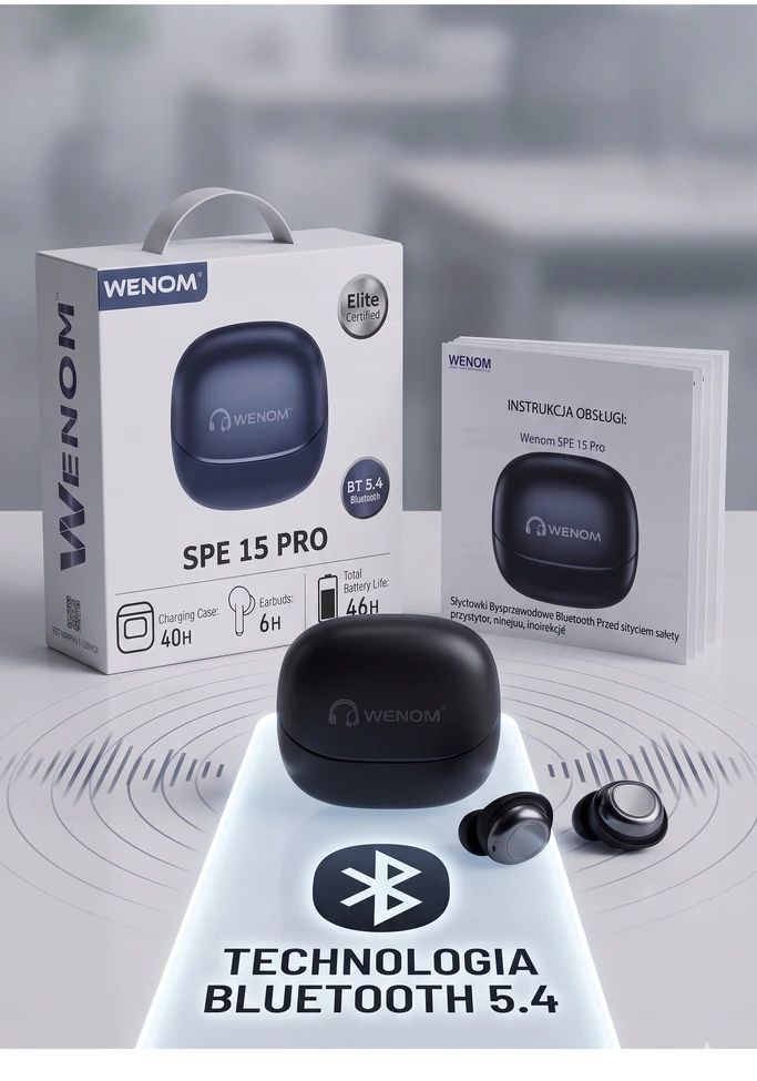 Belaidės ausinės Wenom SPE 15 PRO, juodos