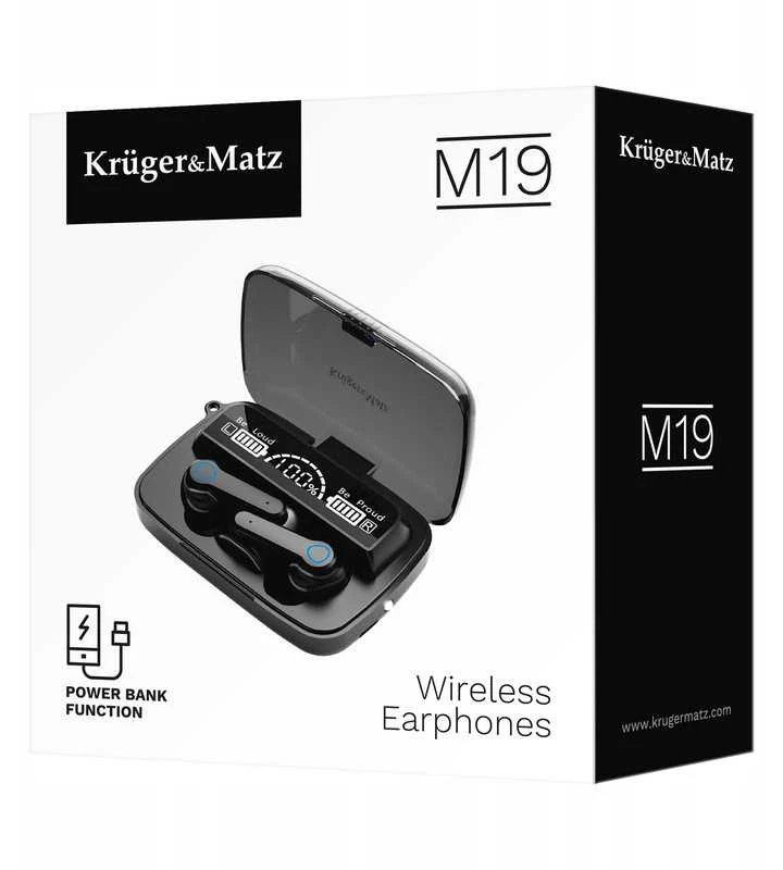 Belaidės Bluetooth 5.3 ausinės Kruger & Matz M19 su įkrovimo dėklu