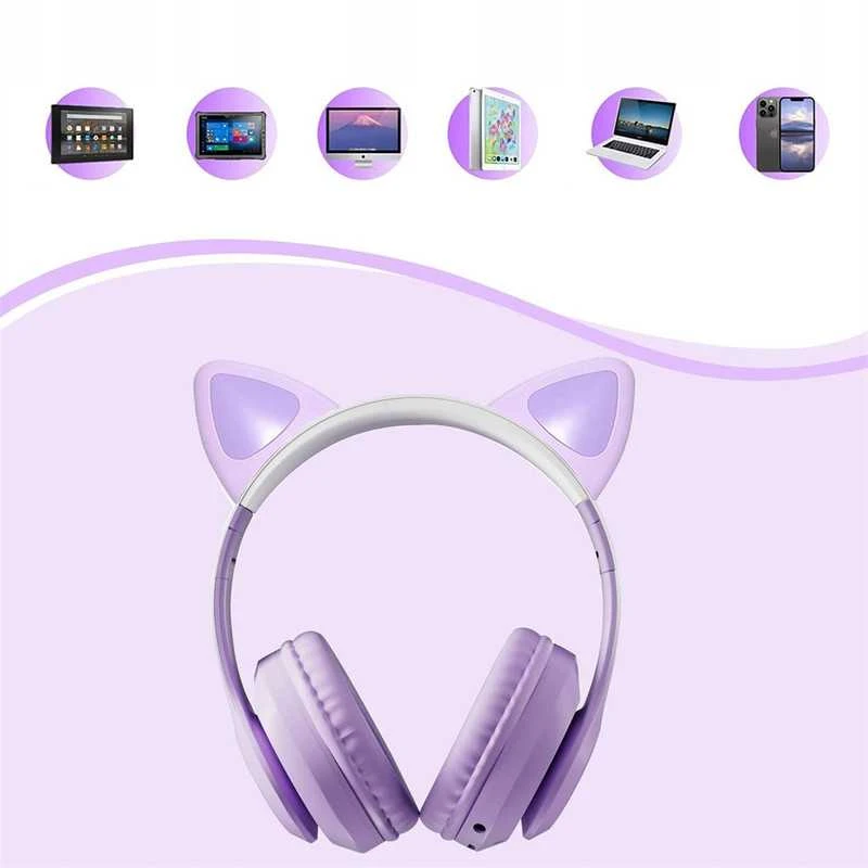 Belaidės Bluetooth ausinės vaikams JST-28 su RGB katės ausimis