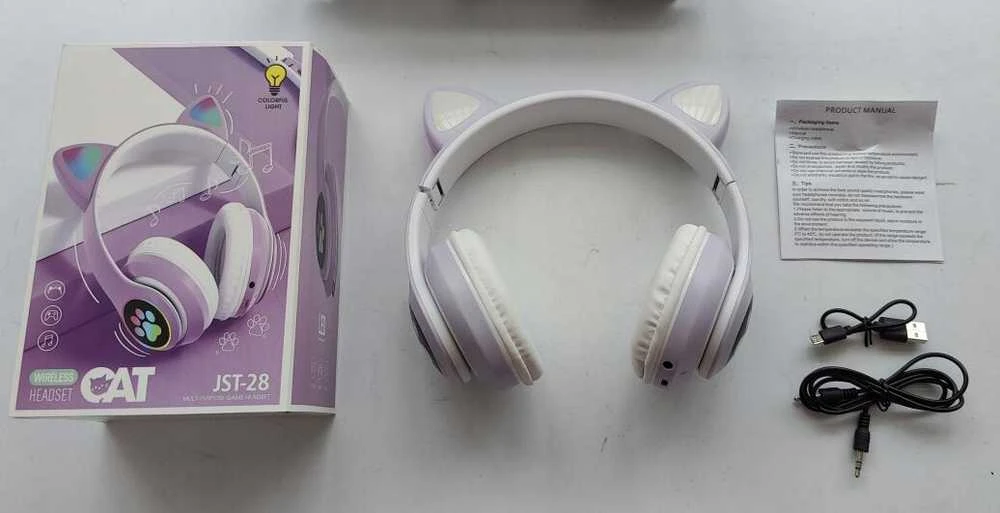 Belaidės Bluetooth ausinės vaikams JST-28 su RGB katės ausimis
