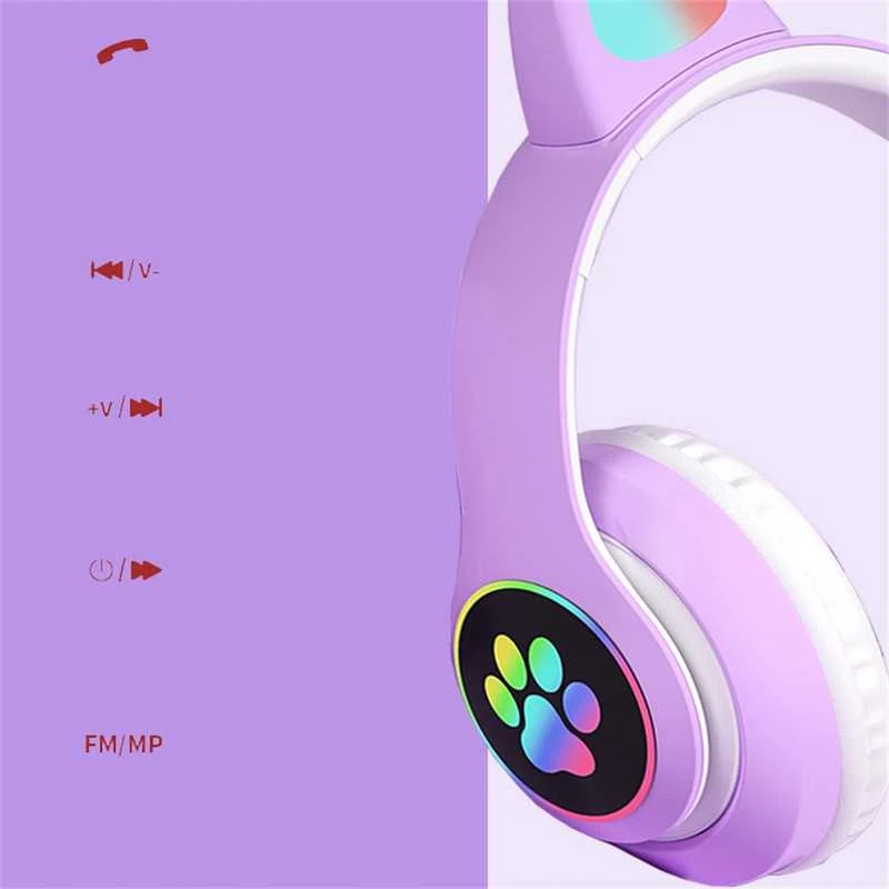 Belaidės Bluetooth ausinės vaikams JST-28 su RGB katės ausimis