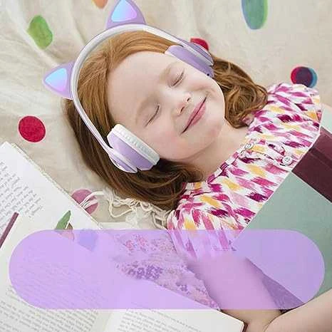 Belaidės Bluetooth ausinės vaikams JST-28 su RGB katės ausimis