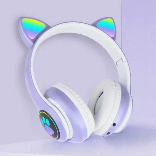 Belaidės Bluetooth ausinės vaikams JST-28 su RGB katės ausimis