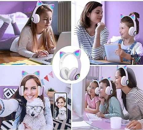 Belaidės Bluetooth ausinės vaikams JST-28 su RGB katės ausimis