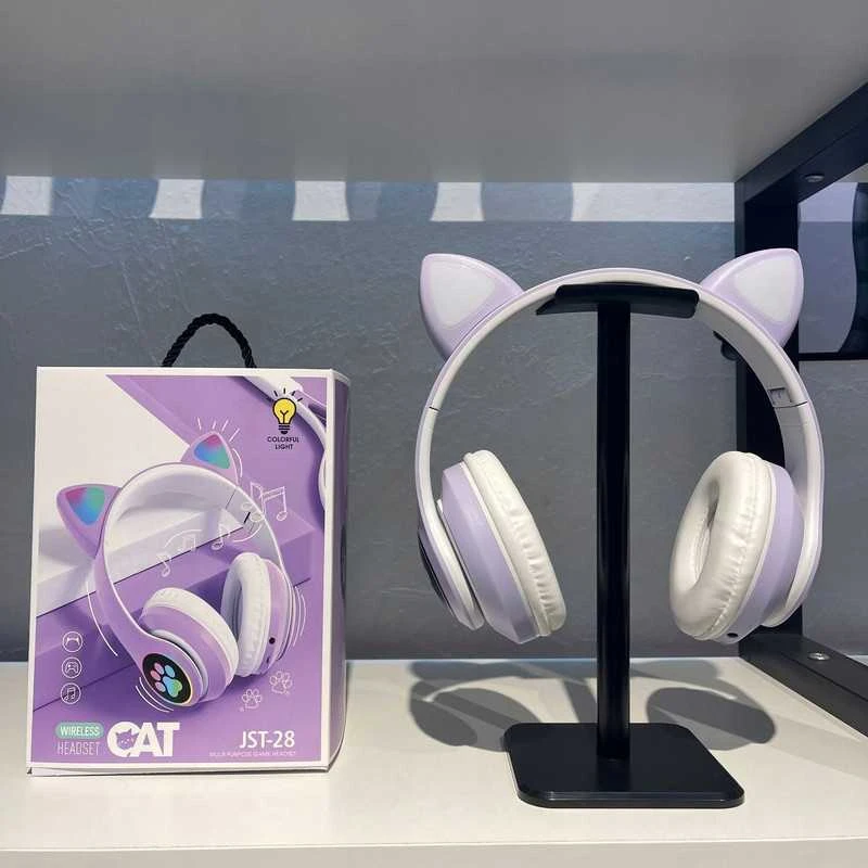 Belaidės Bluetooth ausinės vaikams JST-28 su RGB katės ausimis