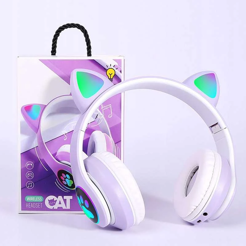Belaidės Bluetooth ausinės vaikams JST-28 su RGB katės ausimis