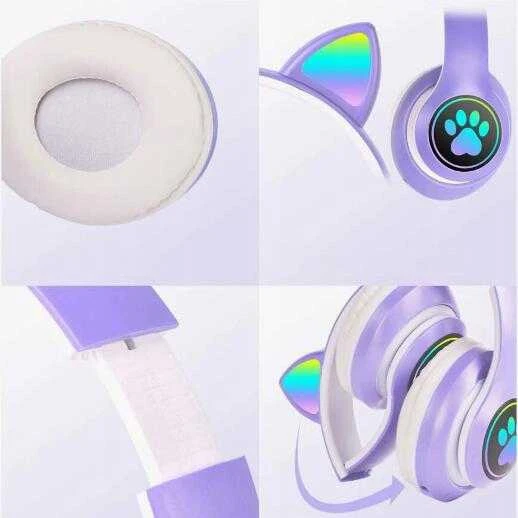 Belaidės Bluetooth ausinės vaikams JST-28 su RGB katės ausimis