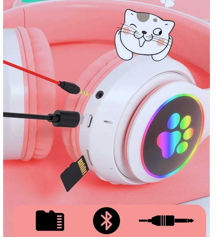 Belaidės Bluetooth on-ear ausinės vaikams su katės ausimis