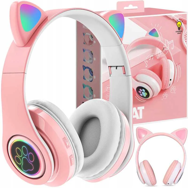 Belaidės Bluetooth on-ear ausinės vaikams su katės ausimis