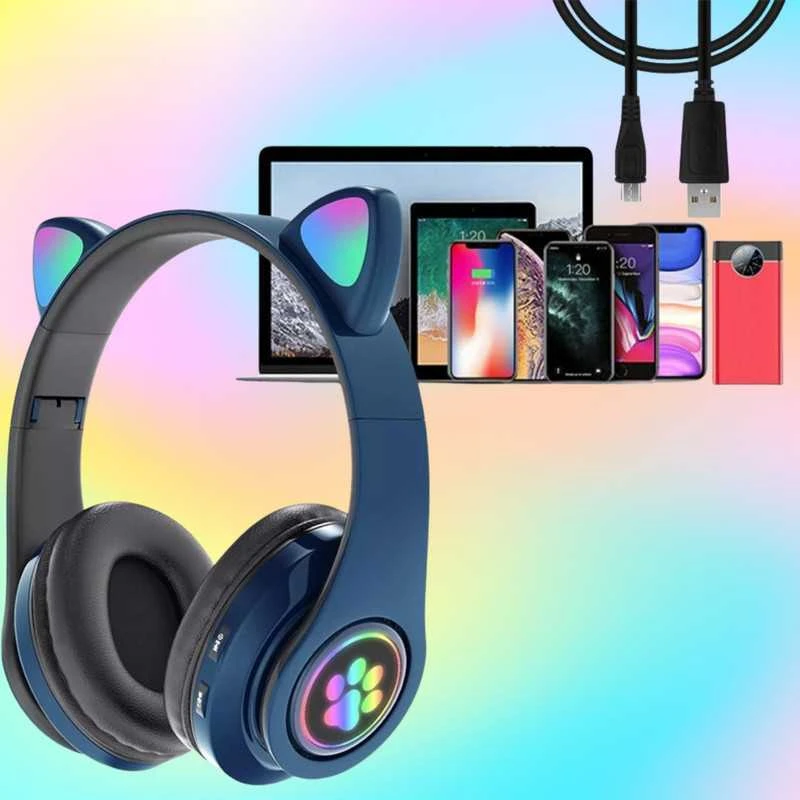 Belaidės Bluetooth on-ear ausinės vaikams su katės ausimis