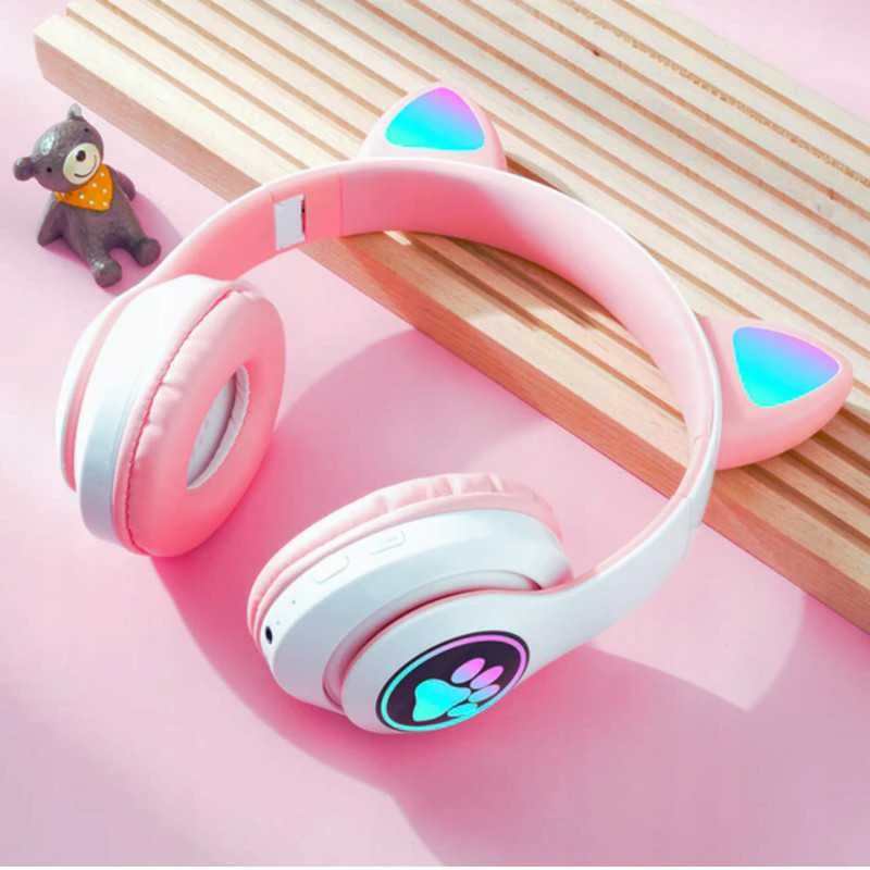 Belaidės Bluetooth on-ear ausinės vaikams su katės ausimis