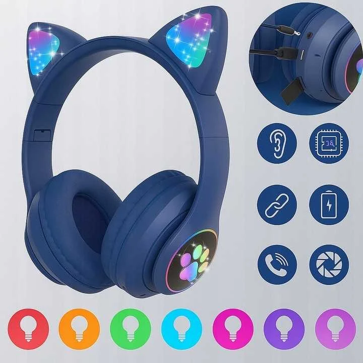 Belaidės Bluetooth on-ear ausinės vaikams su katės ausimis
