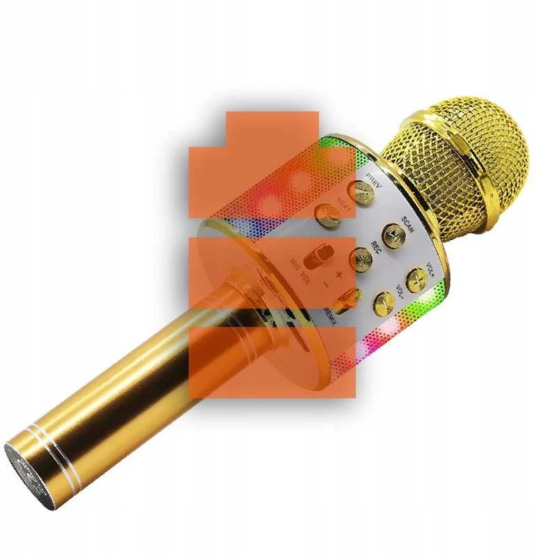 Belaidis karaoke mikrofonas–kolonėlė vaikams su LED apšvietimu, auksinis „Manta“