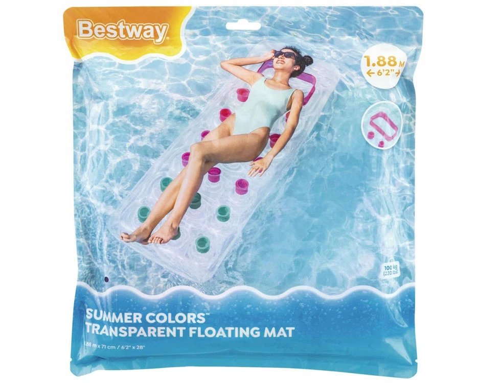 Bestway vienvietis pripučiamas čiužinys baseinui ir paplūdimiui 188x71 cm