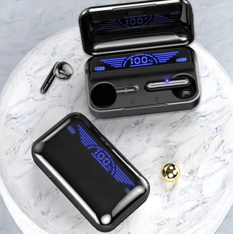 Bluetooth 5.1 belaidės „Earbuds“ ausinės su „Powerbank“ ir LED žibintuvėliu