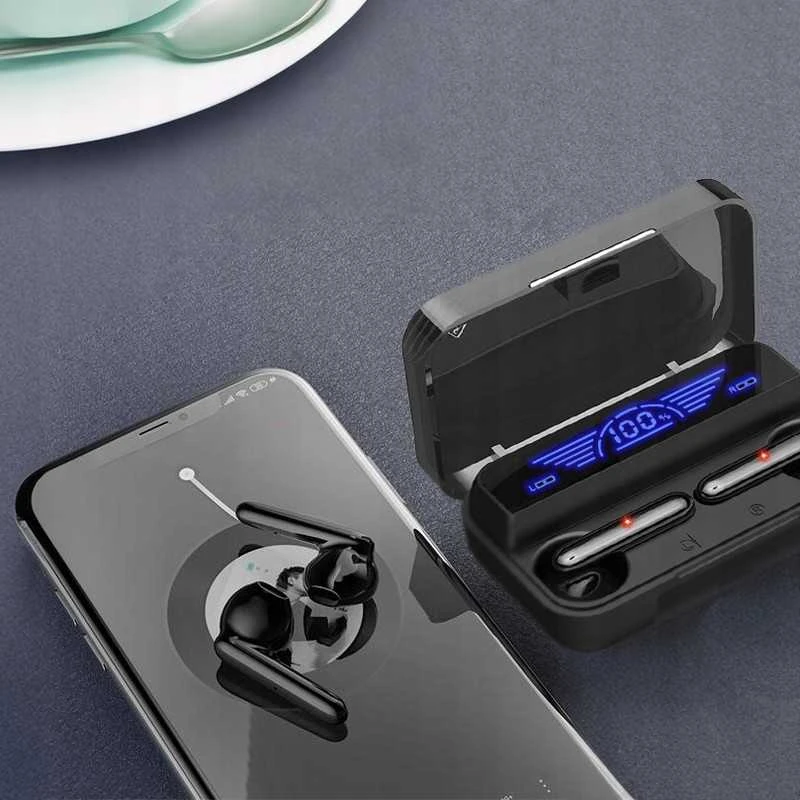 Bluetooth 5.1 belaidės „Earbuds“ ausinės su „Powerbank“ ir LED žibintuvėliu