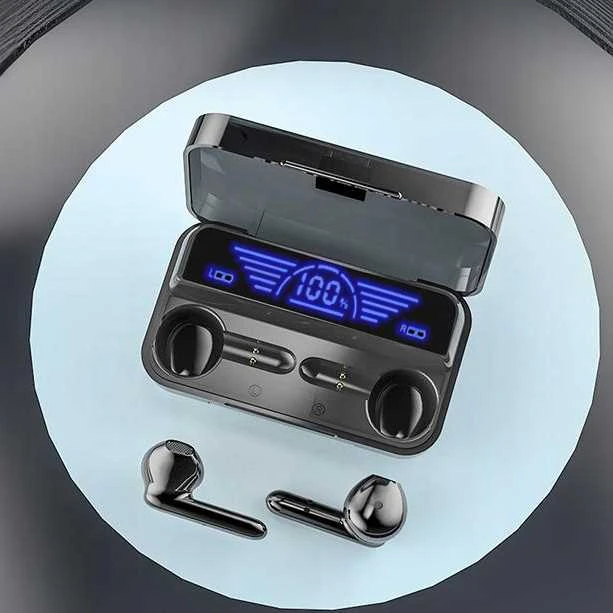 Bluetooth 5.1 belaidės „Earbuds“ ausinės su „Powerbank“ ir LED žibintuvėliu