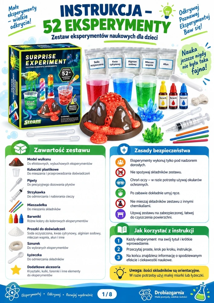 Chemijos eksperimentų rinkinys Drobiazgarnia, 52+ eksperimentai