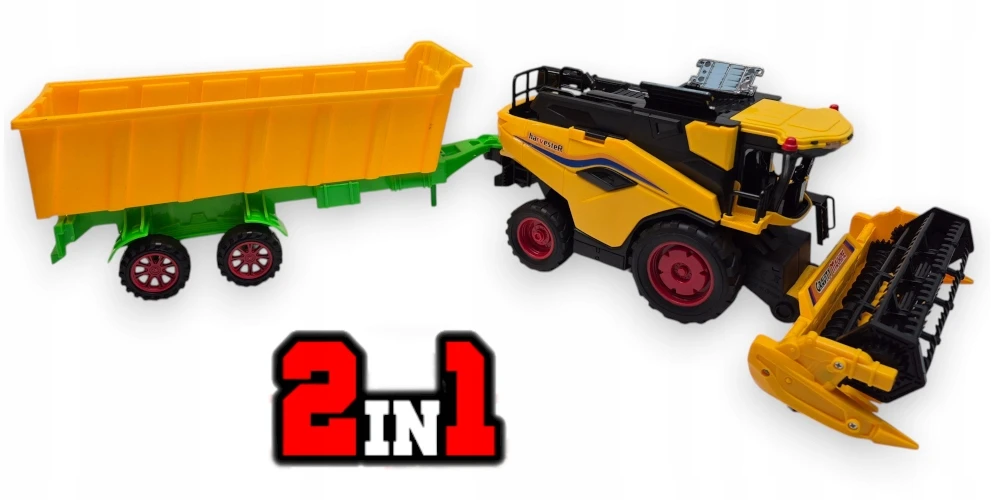 Žaislinis New Holland kombainas su traktoriumi ir priekaba – realistiškas modelis su judančiomis dalimis aprašymas - Prekės nuotrauka