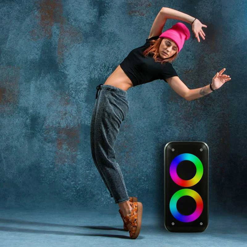 Didelė belaidė „Bluetooth“ boombox kolonėlė su karaoke funkcija