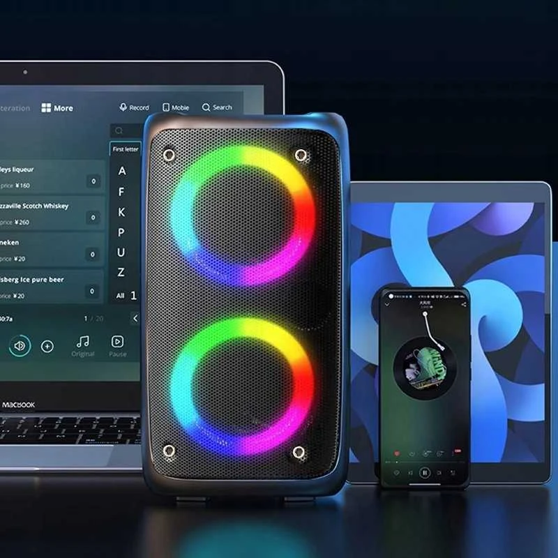 Didelė belaidė „Bluetooth“ boombox kolonėlė su karaoke funkcija
