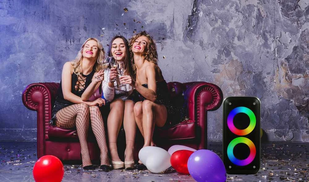 Didelė belaidė „Bluetooth“ boombox kolonėlė su karaoke funkcija