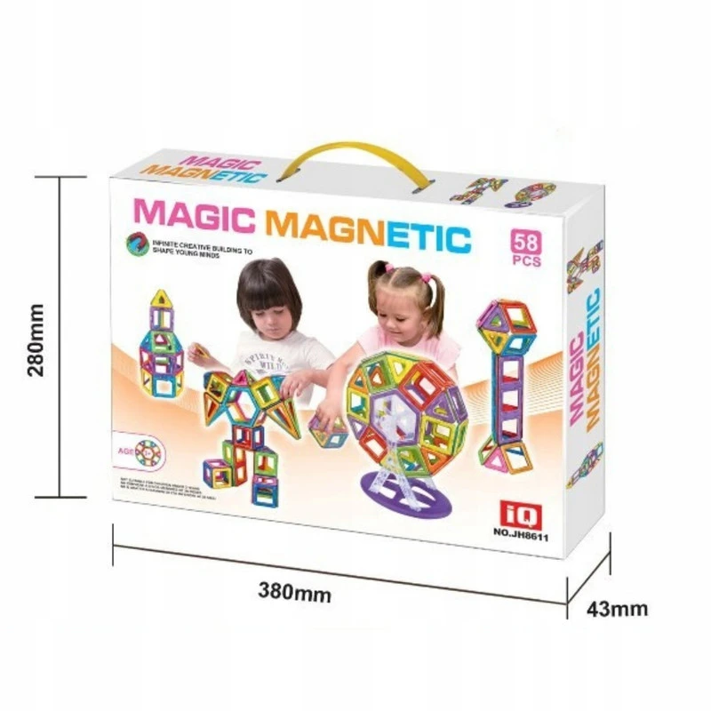 Didelis 3D magnetinių plytelių konstruktorius vaikams, 58 dalys