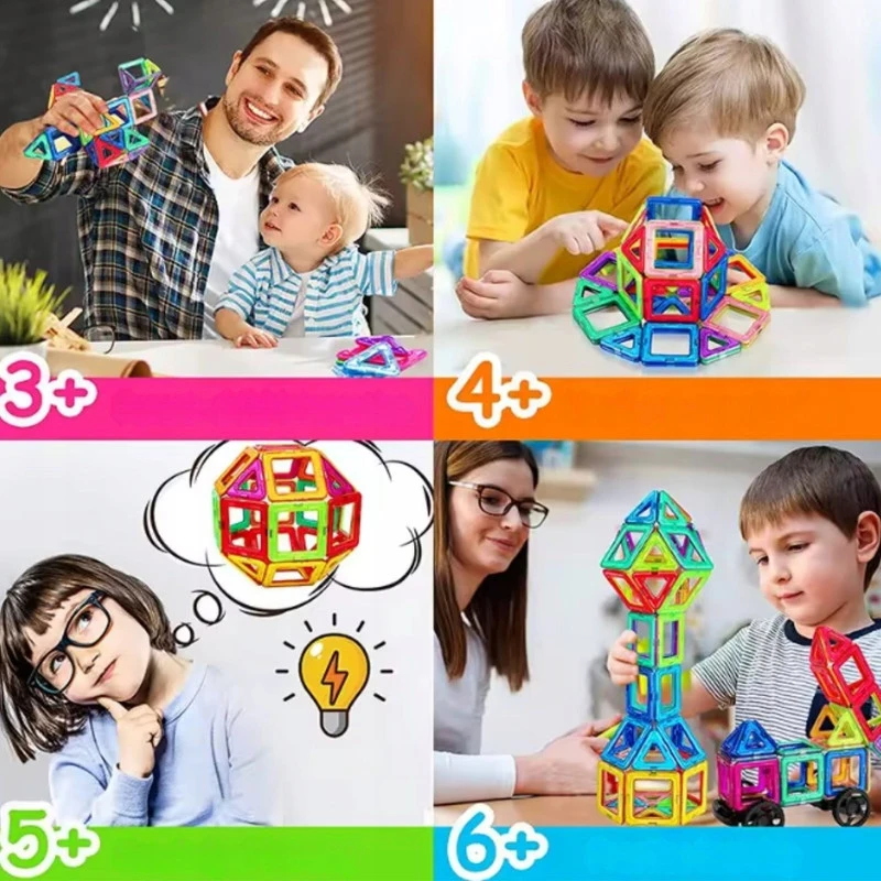 Didelis 3D magnetinių plytelių konstruktorius vaikams, 58 dalys