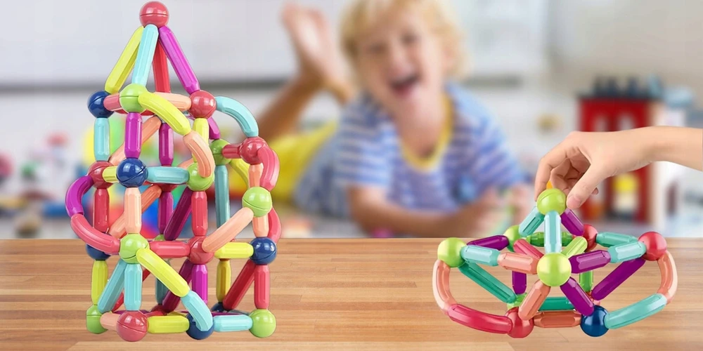 Didelis magnetinių konstravimo kaladėlių rinkinys vaikams, 98 dalys