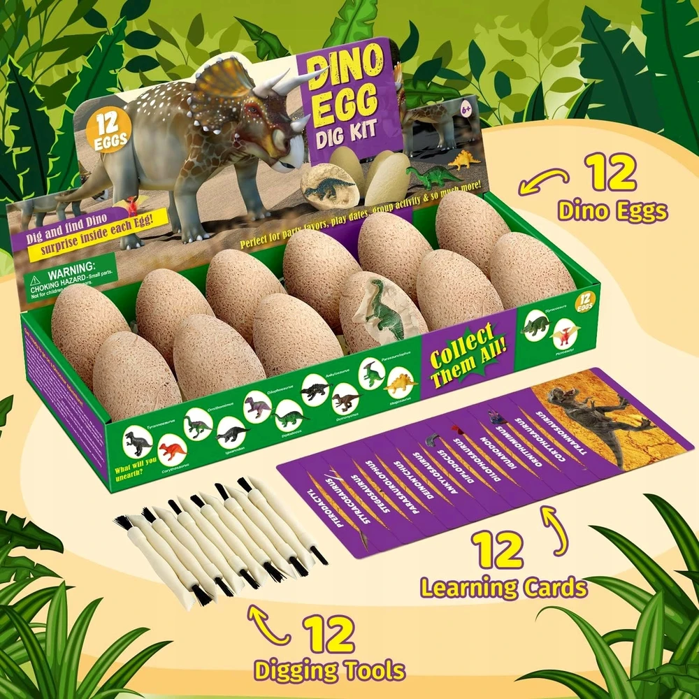 Dinozaurų kasinėjimo rinkinys QULKI, 12 kiaušinių