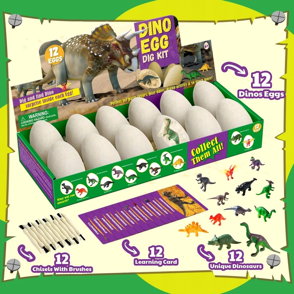 Dinozaurų kasinėjimo rinkinys QULKI, 12 kiaušinių