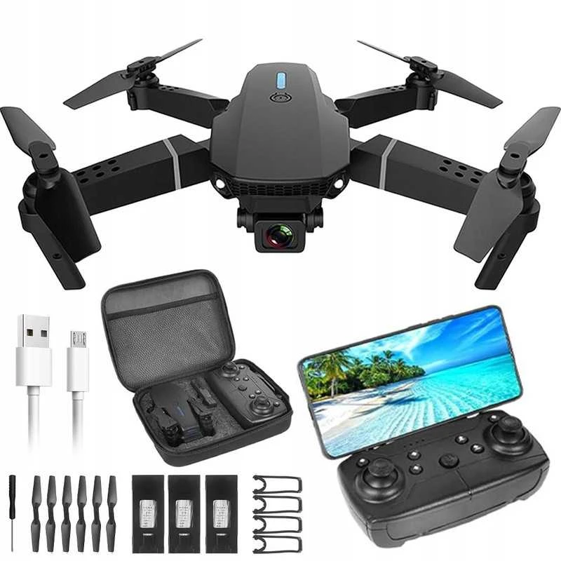 Dronas E88 su kamera, WiFi ryšiu ir 15 min skrydžio laiku