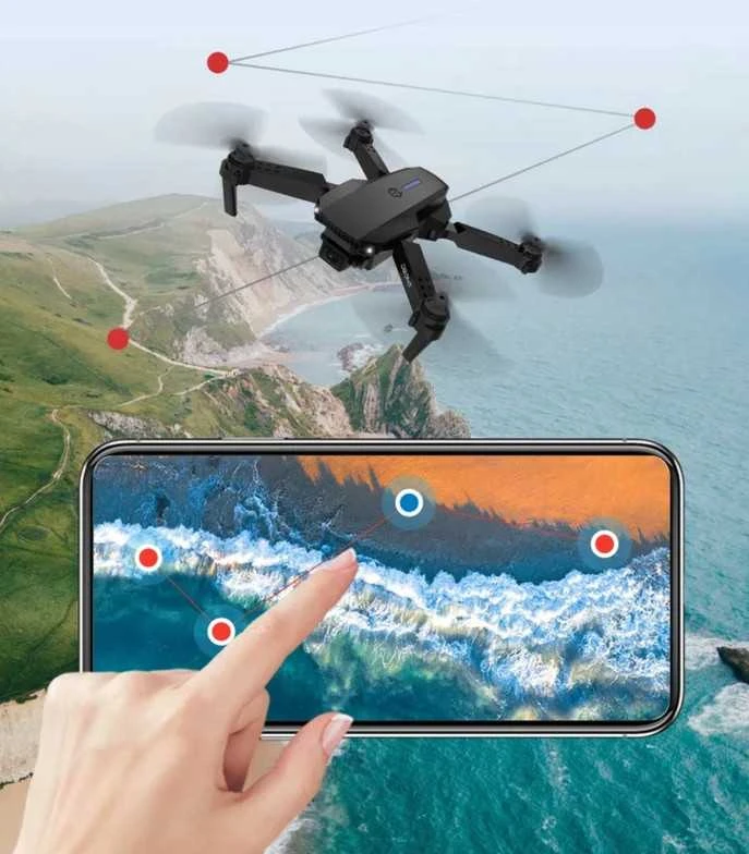 Dronas su 2 kameromis „E88 Pro“ – WiFi, valdomas pulteliu, su dėklu