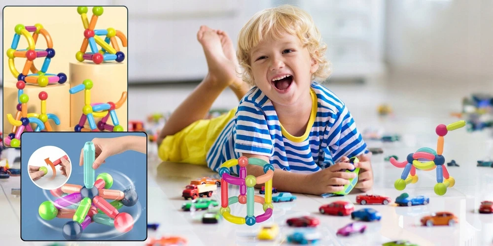 Edukacinis magnetinių kaladėlių rinkinys vaikams, 66 vnt.
