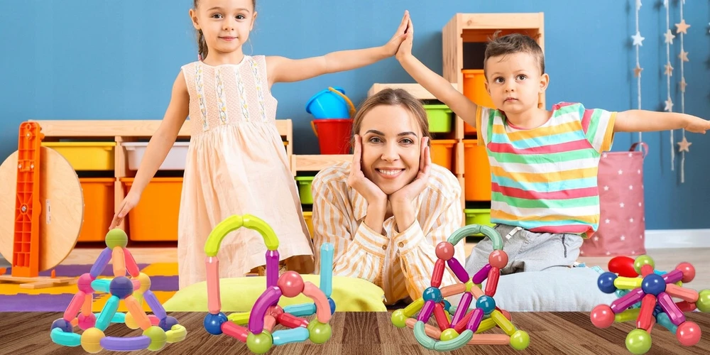 Edukacinis magnetinių kaladėlių rinkinys vaikams, 66 vnt.