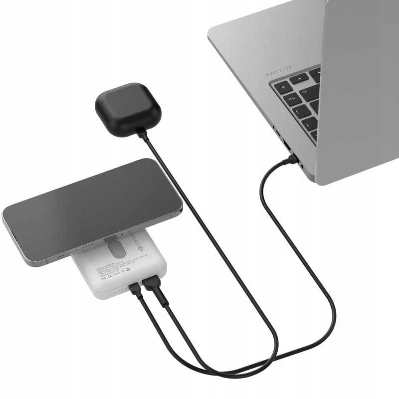 Efficel magnetinis powerbankas 10000 mAh – belaidis, MagSafe, USB-C, baltas