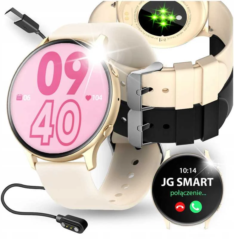 Išmanusis laikrodis Elegantiškas moteriškas smartwatch su funkcijomis: skambučiai, pranešimai, du keičiamieji dirželiai