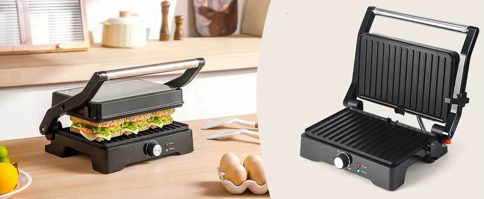 Elektrinis grilis–sumuštinių keptuvas PANINI, atverčiamas 180°, galingas