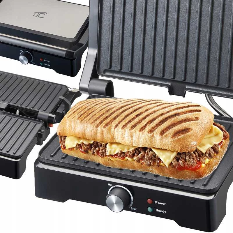 Elektrinis grilis–sumuštinių keptuvas PANINI, atverčiamas 180°, galingas