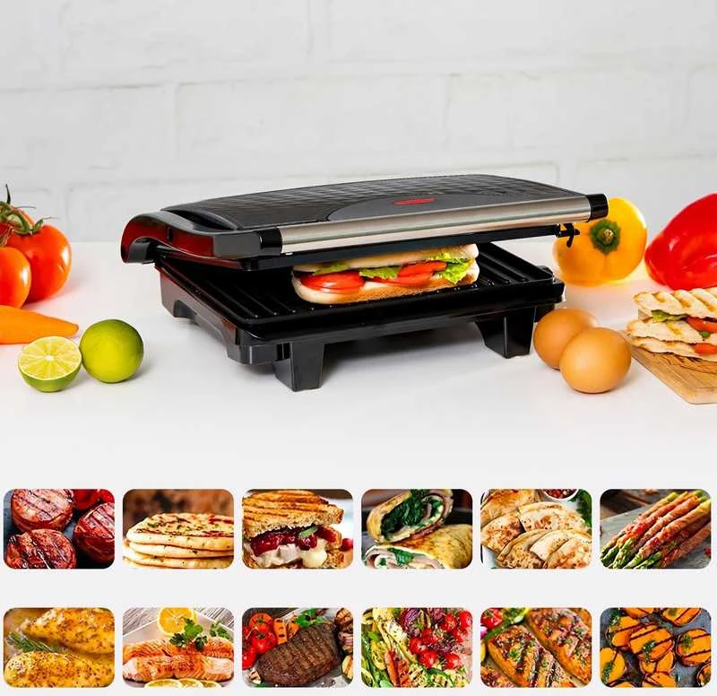 Elektrinis kontaktinis grilis–sumuštinių keptuvas PANINI 750 W, sulankstomas
