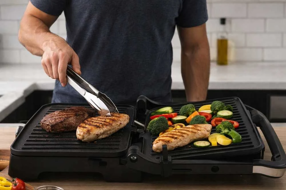 Elektrinis kontaktinis grilis–sumuštinių keptuvas PANINI 2500 W, atverčiamas 180°
