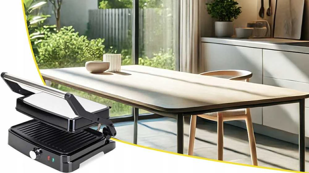 Elektrinis panini grilis–skrudintuvas kebabams ir sumuštiniams, sulankstomas