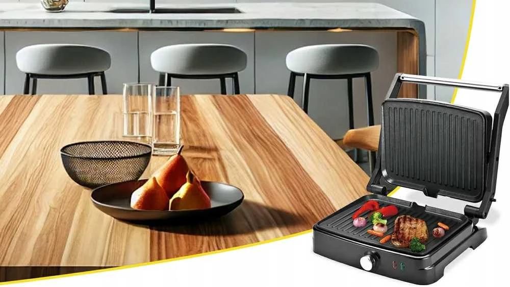 Elektrinis panini grilis–skrudintuvas kebabams ir sumuštiniams, sulankstomas