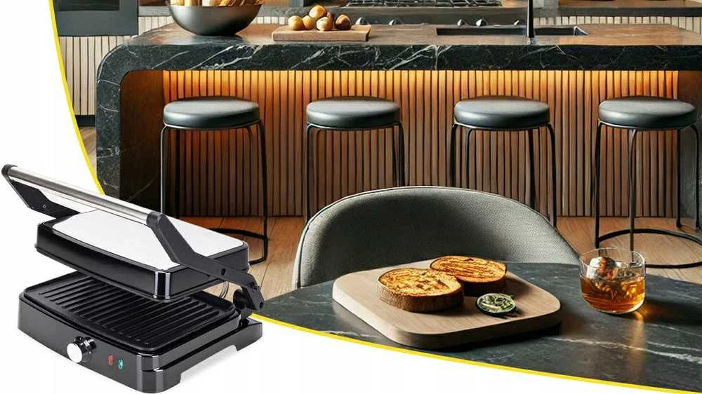 Elektrinis panini grilis–skrudintuvas kebabams ir sumuštiniams, sulankstomas