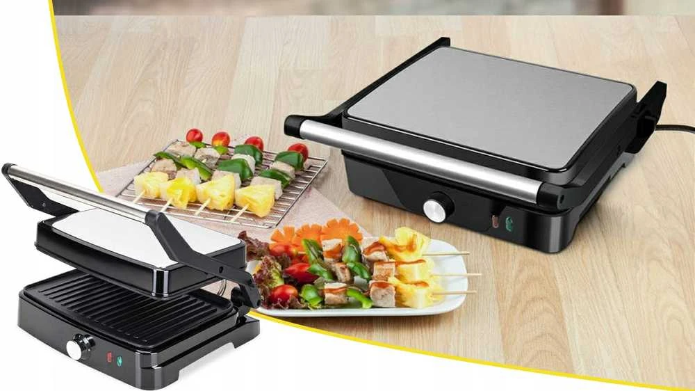 Elektrinis panini grilis–skrudintuvas kebabams ir sumuštiniams, sulankstomas