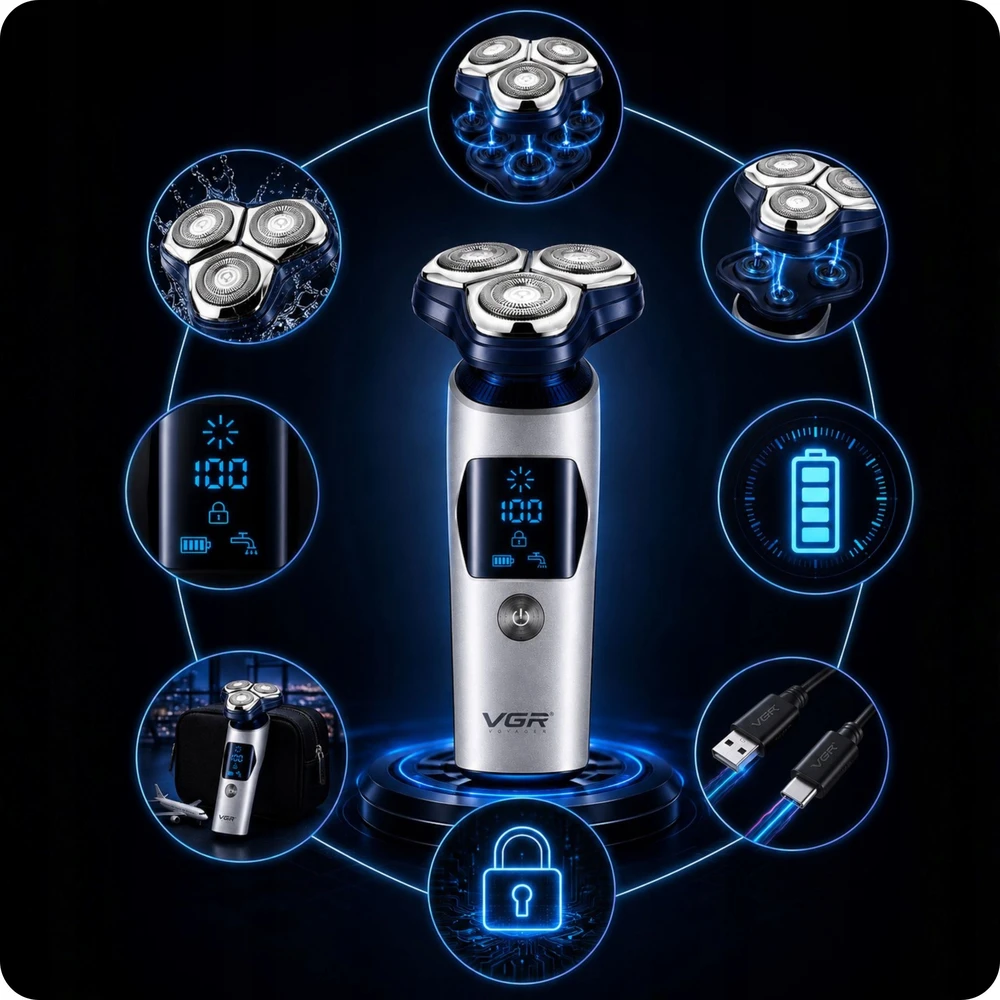 Barzdaskutė Elektrinis skustuvas VGR, 3 galvutės