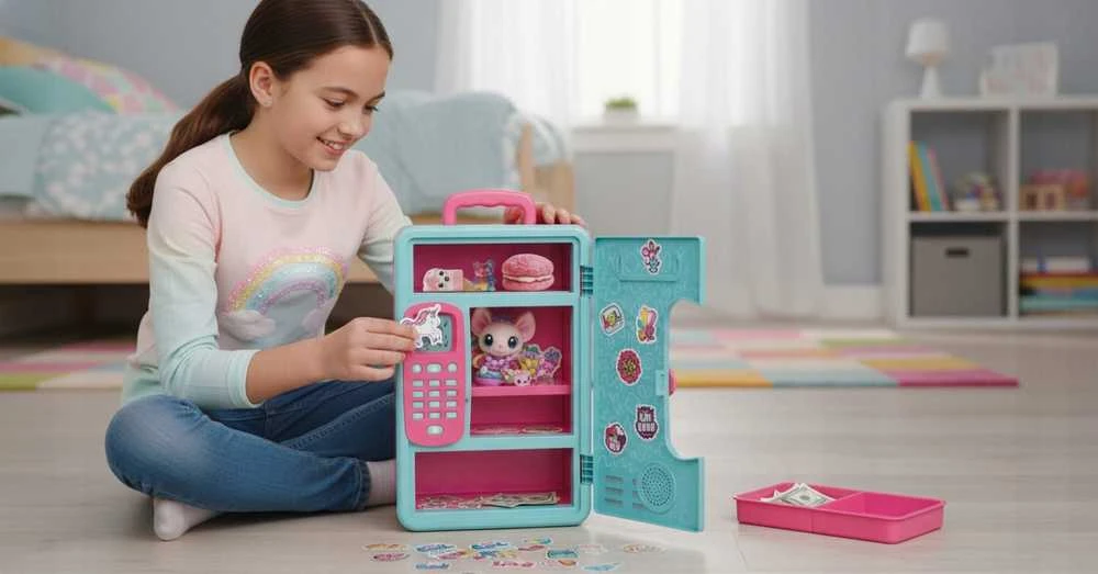 Elektroninė taupyklė–spintelė su PIN kodu vaikams, su lipdukais
