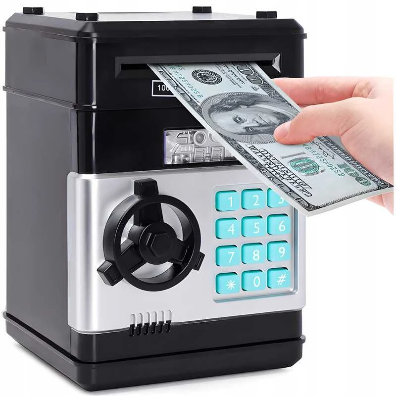 Elektroninė vaikiška taupyklė–seifas ATM su PIN kodu