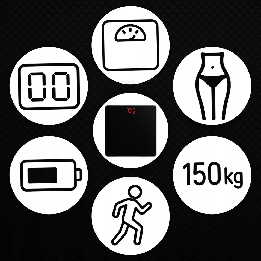 Elektroninės vonios svarstyklės, juodos, 150 kg